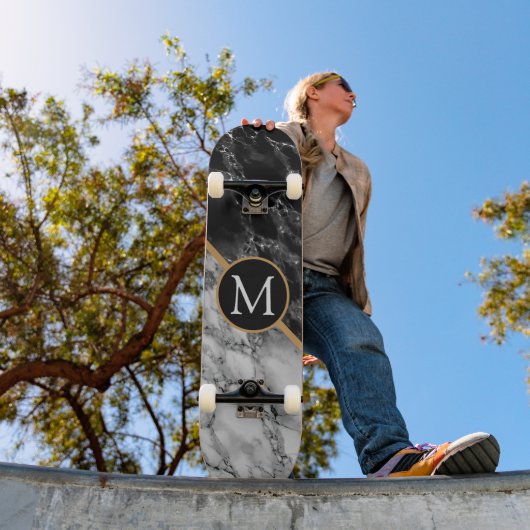 Monogram Schwarz-weiß Marble Moderne Skateboard (Außenbereich 1)