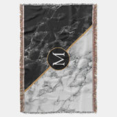 Monogram Schwarz-weiß Marble Throw Blanket Decke (Vorderseite Vertikal)