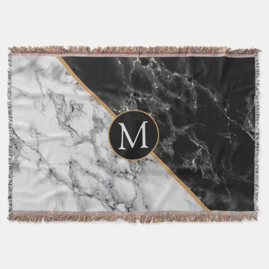 Monogram Schwarz-weiß Marble Throw Blanket Decke (Vorderseite)