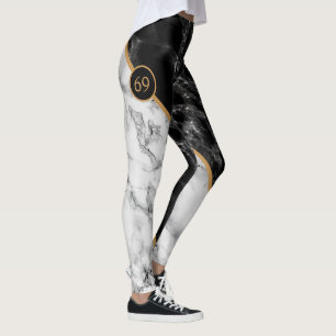 Monogram Schwarz-weiß Marbon Stone Leggings
