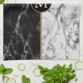 Monogram, Schwarz-Weiß-Marmor Küchentuch (Gefaltet)