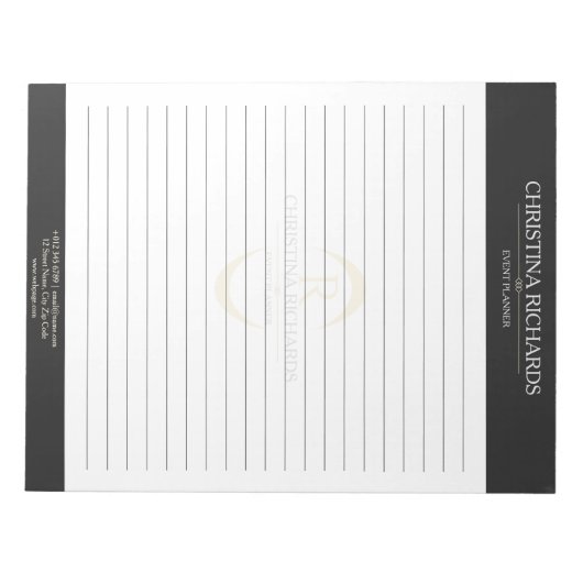 Monogram Schwarz-weiß Modern Eleganed Lined Notizblock (Vorderseite)