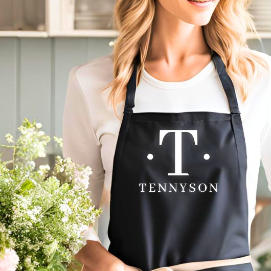 Monogram Schwarz-weiß Modern Simple Initial Name Schürze