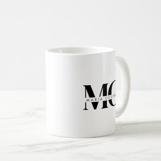 Monogram Schwarz-weiß Modernes Minimalistisches El Kaffeetasse (VorderseiteRechts)
