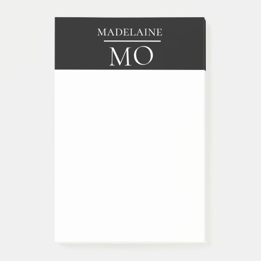 Monogram Schwarz-weiß Personal Post-it Klebezettel (Vorderseite)