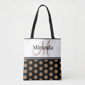 Monogram Schwarz-weiß Polka Dot Script Tasche (Vorderseite)
