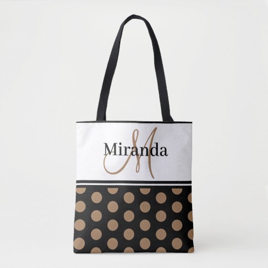 Monogram Schwarz-weiß Polka Dot Script Tasche (Vorderseite)