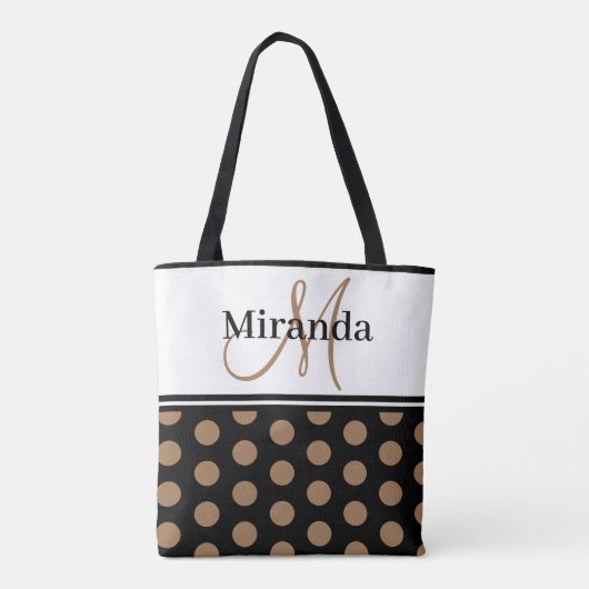 Monogram Schwarz-weiß Polka Dot Script Tasche (Rückseite)