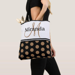 Monogram Schwarz-weiß Polka Dot Script Tasche