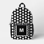 Monogram Schwarz-weiß Polka Dots Bedruckter Rucksack (Vorderseite)