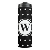 Monogram Schwarz-weiß Polka Dots Thermosbecher (Vorderseite)