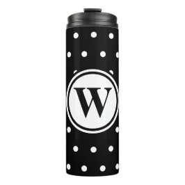 Monogram Schwarz-weiß Polka Dots Thermosbecher