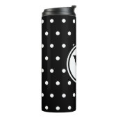 Monogram Schwarz-weiß Polka Dots Thermosbecher (Nach links gedreht)