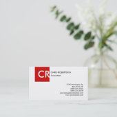 Monogram Schwarz-weiß Red Business Card Visitenkarte (Stehend Vorderseite)