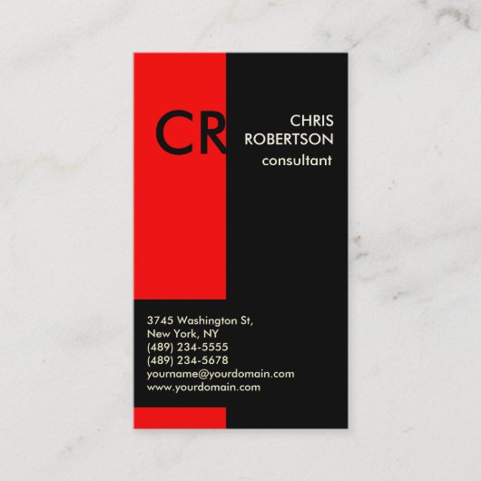 Monogram Schwarz-weiß Red Business Card Visitenkarte (Vorderseite)