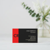 Monogram Schwarz-weiß Red Business Card Visitenkarte (Stehend Vorderseite)