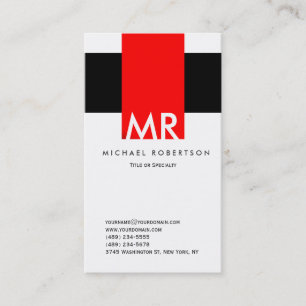 Monogram Schwarz-weiß Red Clean Business Card Visitenkarte