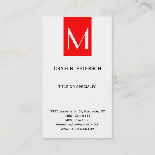 Monogram Schwarz-weiß Red Modern Business Card Visitenkarte (Vorderseite)