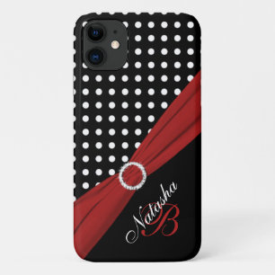 Monogram Schwarz-weiß Red Polka Dots iPhone 11 Fa Case-Mate iPhone Hülle