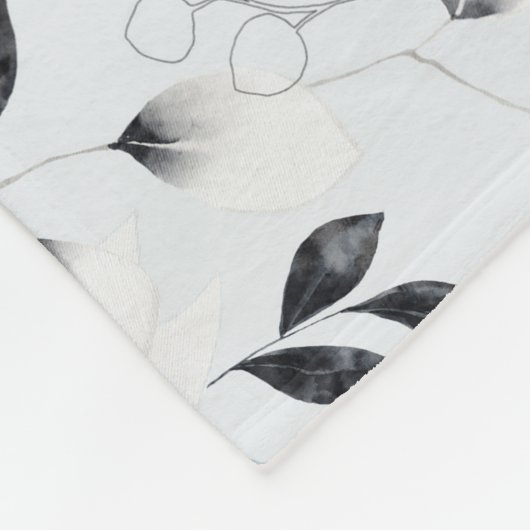 Monogram Schwarz-weiß Silver Grey Floral Blätter Fleecedecke (Ecke)