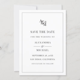 Monogram Schwarz-weiß Simple Elegante Moderne Hoch Save The Date