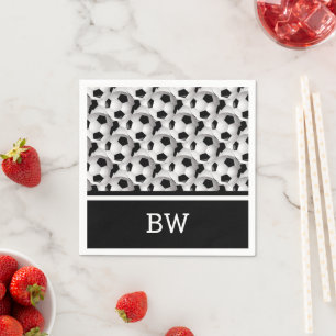 Monogram Schwarz-weiß Soccer Ball Muster Serviette