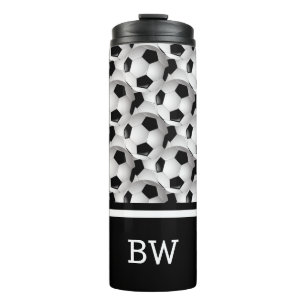 Monogram Schwarz-weiß Soccer Ball Muster Thermosbecher