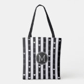 Monogram Schwarz-weiß Stripes Modernes Herzmuster Tasche (Rückseite)