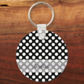 Monogram Schwarz-weiß Trendy Fun Polka Dot Muster Schlüsselanhänger (Vorderseite)