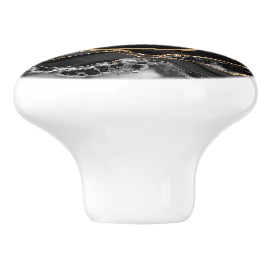 Monogram Schwarz-weiß und Gold Imitate Marmorgate Keramikknauf (Seitenansicht)