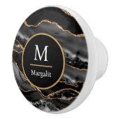 Monogram Schwarz-weiß und Gold Imitate Marmorgate Keramikknauf (Rechts)