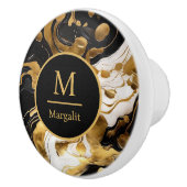 Monogram Schwarz-weiß und Gold Imitats Marmor Keramikknauf (Rechts)