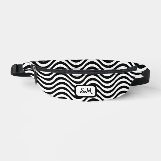 Monogram Schwarz-weiß Wavy Stripes Psychedelic Bauchtasche (Vorderseite)