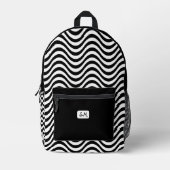 Monogram Schwarz-weiß Wavy Stripes Psychedelic Bedruckter Rucksack (Vorderseite)