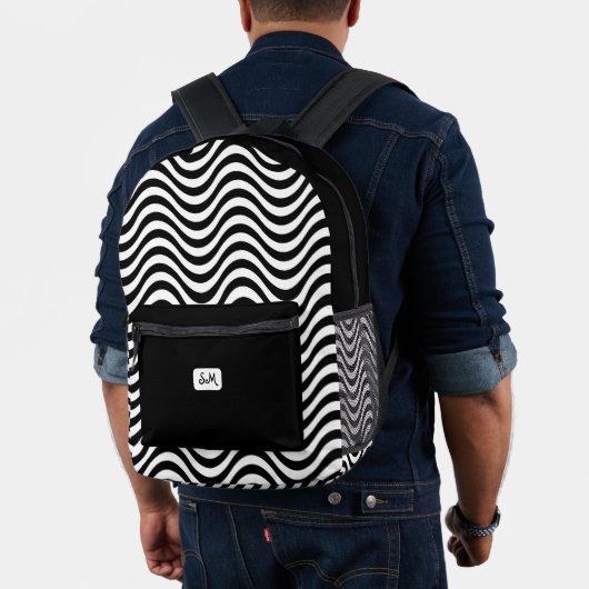 Monogram Schwarz-weiß Wavy Stripes Psychedelic Bedruckter Rucksack (Insitu (Modell))