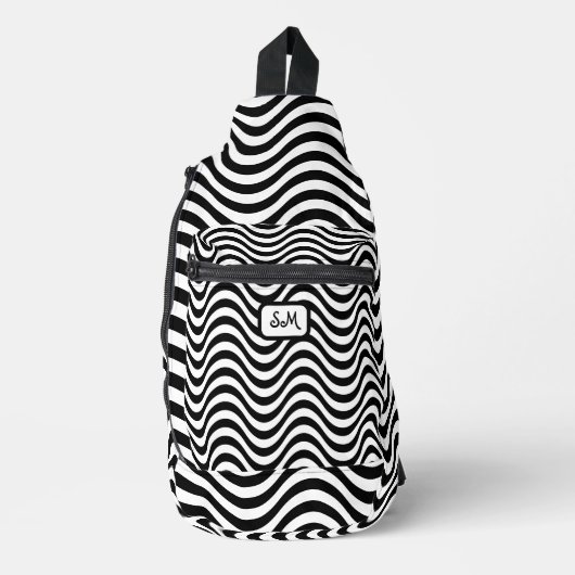Monogram Schwarz-weiß Wavy Stripes Psychedelic Crossbody Bag (Vorderseite)