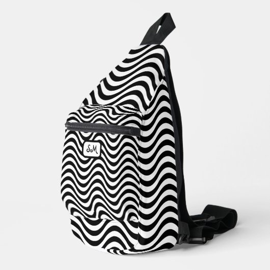 Monogram Schwarz-weiß Wavy Stripes Psychedelic Crossbody Bag (Rechte Ecke)