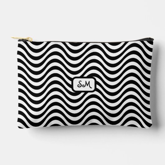 Monogram Schwarz-weiß Wavy Stripes Psychedelic SM Zubehörtasche (Vorderseite)