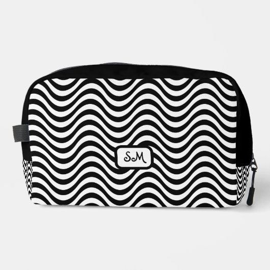 Monogram Schwarz-weiß Wavy Stripes Psychedelic Waschbeutel (Vorderseite)