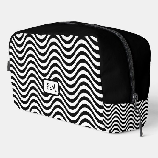Monogram Schwarz-weiß Wavy Stripes Psychedelic Waschbeutel (Rechte Ecke)
