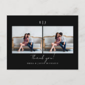 Monogram Schwarz-weiß Wedding Foto Vielen Dank Postkarte (Vorderseite)