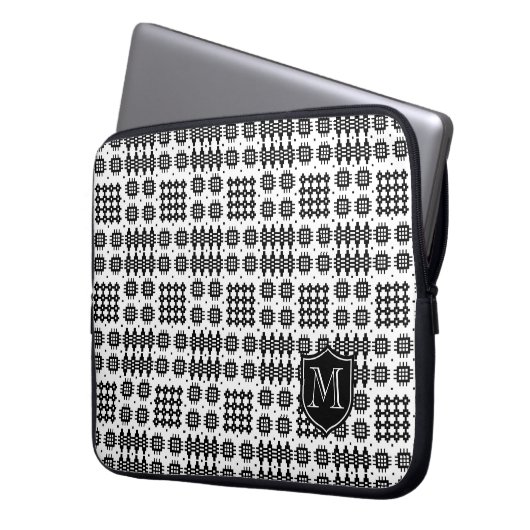 Monogram Schwarz-weiße Imitate Welsh TapestPattern Laptopschutzhülle (Vorderseite Links)