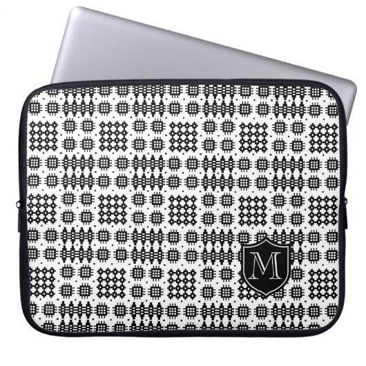 Monogram Schwarz-weiße Imitate Welsh TapestPattern Laptopschutzhülle (Vorderseite)