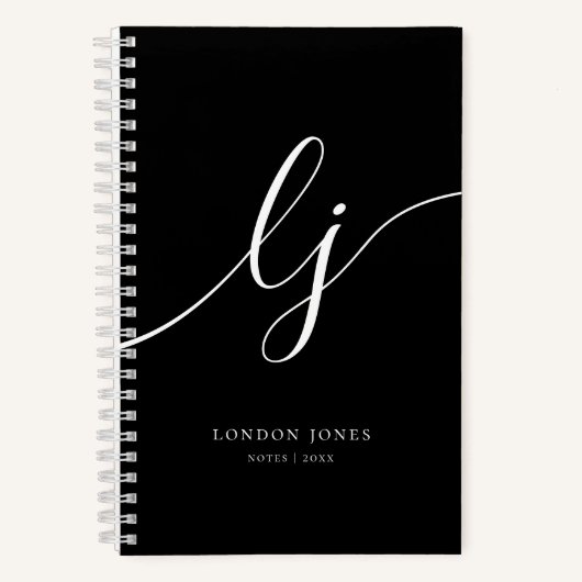 Monogram Schwarz-weiße Kalligrafie Script 2 Initia Notizblock (Vorderseite)
