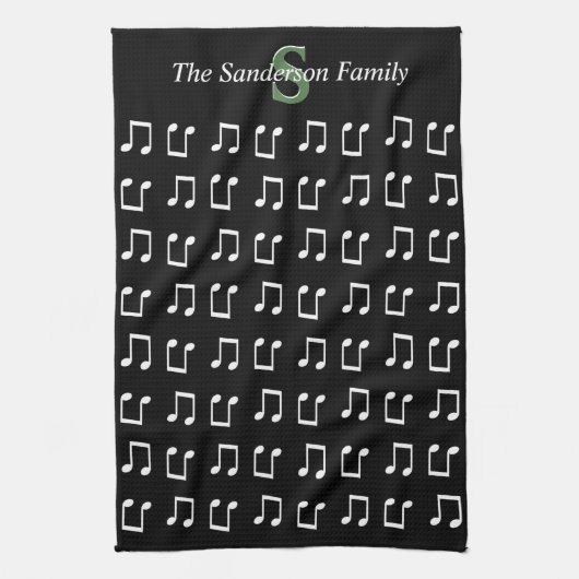 Monogram Schwarz-weiße Musikermusik Geschirrtuch (Vertikal)