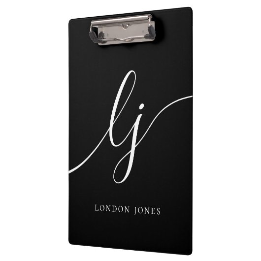 Monogram Schwarz-weiße Skriptinitialen Beruflich Klemmbrett (Links)