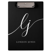 Monogram Schwarz-weiße Skriptinitialen Beruflich Klemmbrett (Vorderseite)