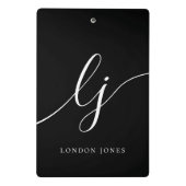 Monogram Schwarz-weiße Skriptinitialen Beruflich Mini Klemmbrett (Rückseite)