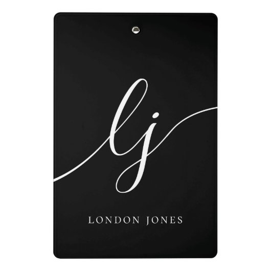 Monogram Schwarz-weiße Skriptinitialen Beruflich Mini Klemmbrett (Rückseite)