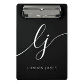 Monogram Schwarz-weiße Skriptinitialen Beruflich Mini Klemmbrett (Vorderseite)